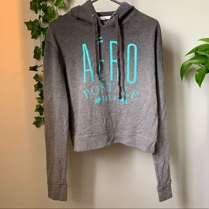 Aeropostale Cropped Grey Ombré Hoodie with Blue Sparkly Logo